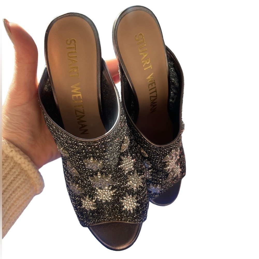 Stuart Weitzman silver slip on heels, starz, RARE style, size 6 whimsical - Picture 10 of 12